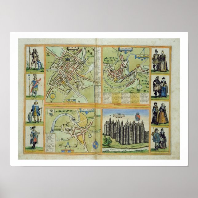 Kartor of York, Shrewsbury, Lancaster och Richmond Poster (Framsidan)