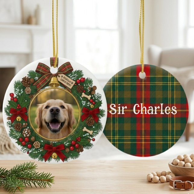 Karu julkrans Festiv grafik Julgransprydnad Keramik (Pet photo christmas photo ornament)