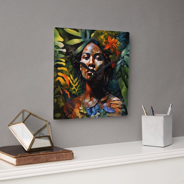 "Karuma" Jungle Dream - Kvinnor i Amazonia Fyrkantig Klocka (Kontor)