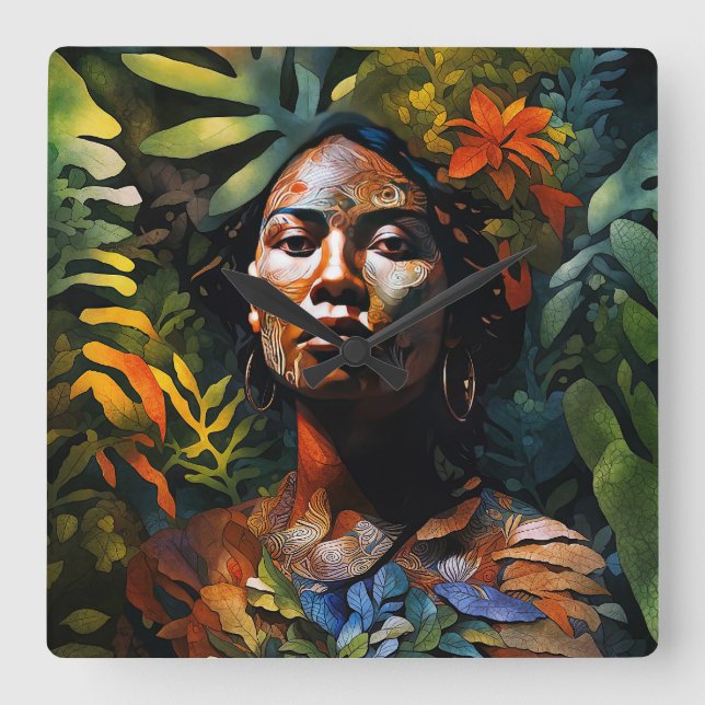 "Karuma" Jungle Dream - Kvinnor i Amazonia Fyrkantig Klocka (Framsida)