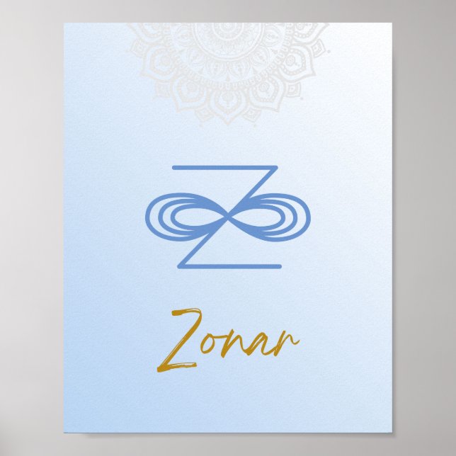 Karuna Reiki Zonar Mandala Himlar Blue Poster (Framsidan)