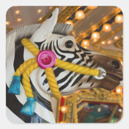Karusell Ride Zebra Häst Foto Fyrkantigt Klistermärke