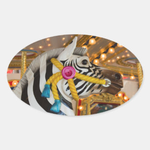 Karusell Ride Zebra Häst Foto Ovalt Klistermärke