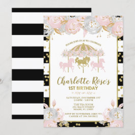 Karusellens rosa och Guld:s första födelsedagsinbj Inbjudningar
