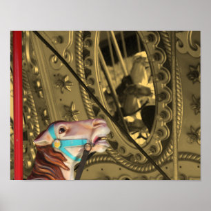 Karusellhäst i Spegel Sepia Partial Färg Poster