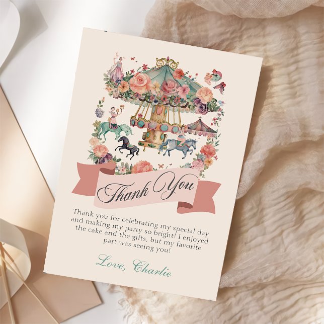 Karusellhäst Karneval Födelsedag Tack Kort (Skapare uppladdad)