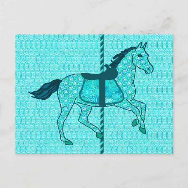 Karusellhäst - Turkos och Aqua Vykort (Framsida)