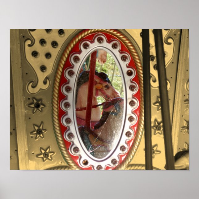 Karusellhästar i Spegel Sepia Partial Färg Poster (Framsidan)