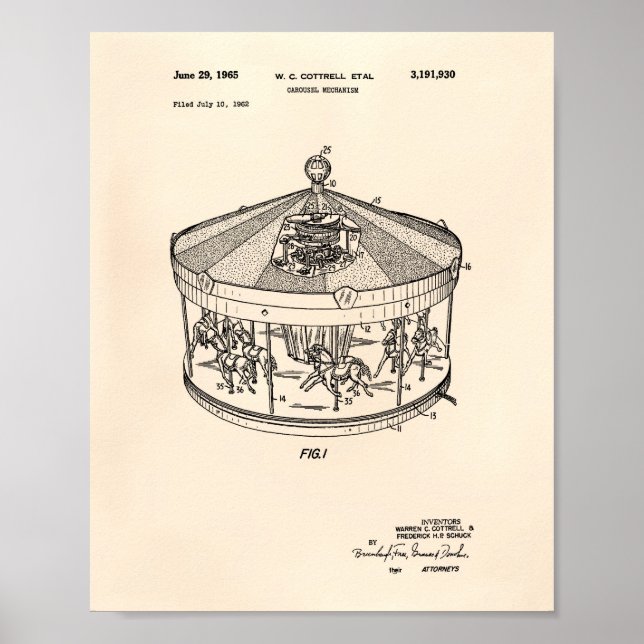 Karusellmekanism 1965 Patent Art Old Peper Poster (Framsidan)