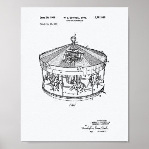 Karusellmekanism 1965 Patent Art White Papper Poster