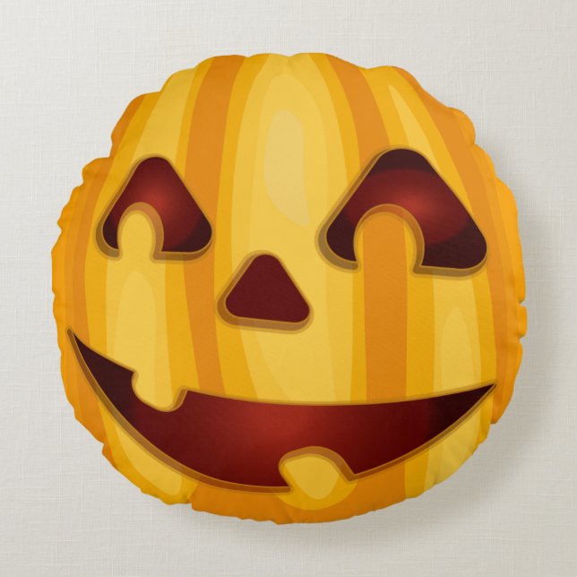 Karvpumpad pumpliknande Halloween-konstruktion Rund Kudde (Framsidan)