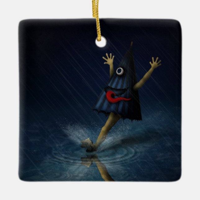 Kasa Obake Japansk paraplla Ghost Rainy Day Julgransprydnad Keramik (Framsida)