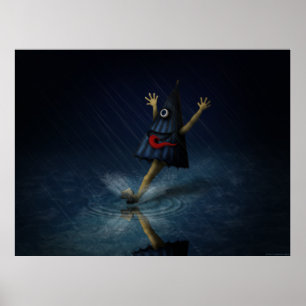 Kasa Obake Japanska paraplyt Ghost på Rainy Day Poster