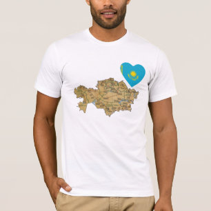 Kasakhstan flaggahjärta och kartaT-tröja Tee