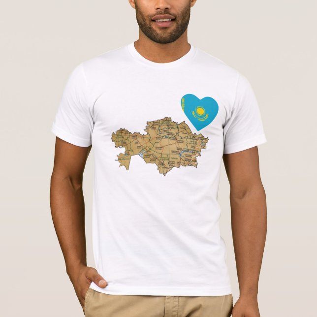 Kasakhstan flaggahjärta och kartaT-tröja Tee (Framsida)