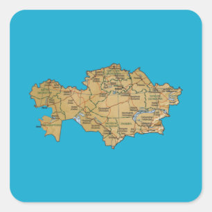 Kasakhstan kartaklistermärke fyrkantigt klistermärke