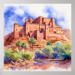 Kasbah i vattenfärgsklippsdesign, digital utskrift poster