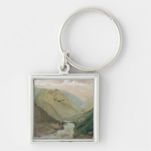 Kashmir c.1860 fyrkantig silverfärgad nyckelring