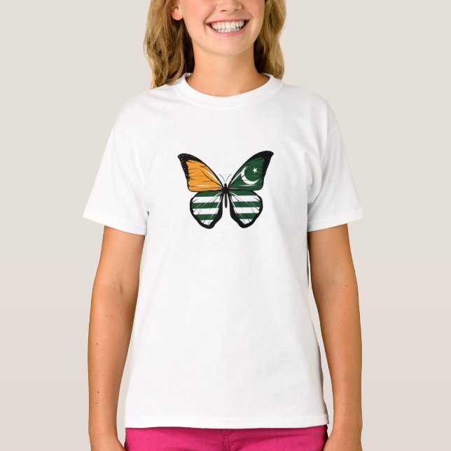 Kashmir Fjäril Flagga T Shirt (Framsida)