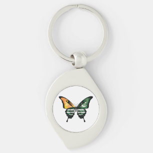 Kashmir Swallowtail Butterfly Flagga Sticker Swirl Silverfärgad Nyckelring