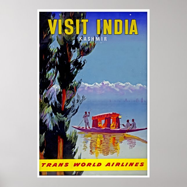 Kashmir Tryck Indien Konst TWA Resa Poste (Framsidan)