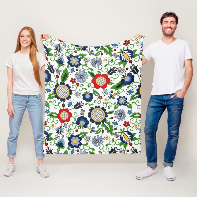 Kashubianska folkblommor mönster fleecefilt (På plats)