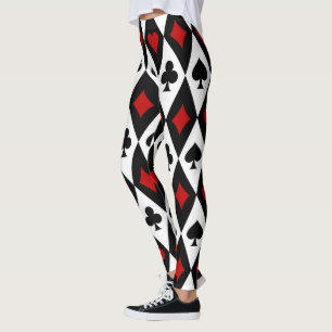 Kasino Kort Färg Harlequin Diamant Svart Röd Vit Leggings