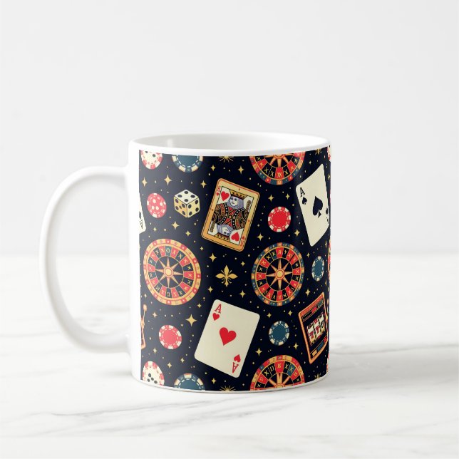 Kasino mönster tema i svart kaffemugg (Vänster)