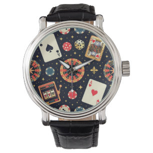 Kasino mönster tema på svart armbandsur