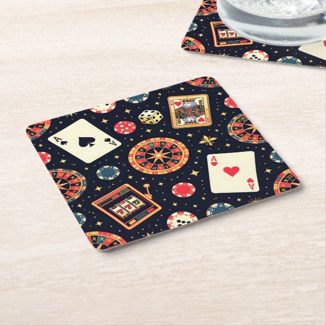 Kasino mönster tema på svart underlägg papper kvadrat (Vinklad)