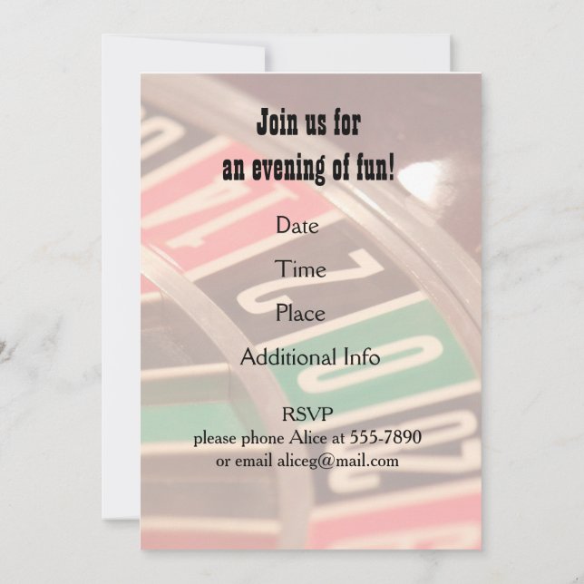 Kasino Nattjullhjul med Retro Flair Inbjudningar (Baksida)