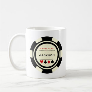 Kasino Poker Chip Black Cream Red med Namn Kaffemugg