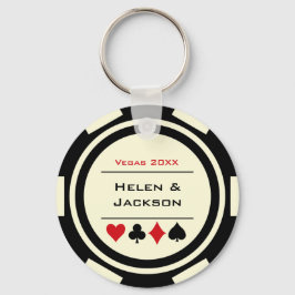 Kasino Poker Chip Black off-White Wedding Favor Nyckelring