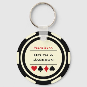 Kasino Poker Chip Black off-White Wedding Favor Nyckelring