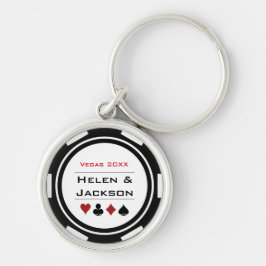 Kasino Poker Chip Black White Wedding Favor Rund Silverfärgad Nyckelring