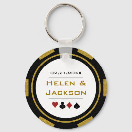 Kasino Poker Chip Guld Black White Wedor Favor Nyckelring