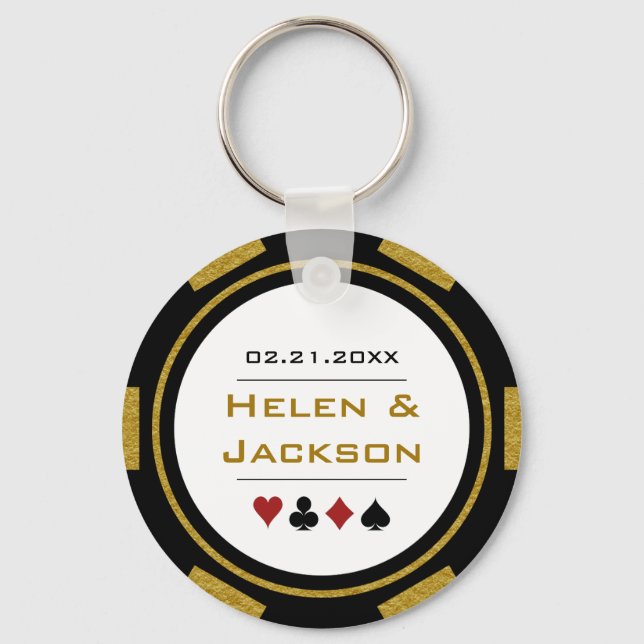 Kasino Poker Chip Guld Black White Wedor Favor Nyckelring (Framsida)