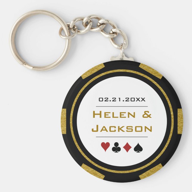 Kasino Poker Chip Guld Black White Wedor Favor Nyckelring (Framsidan)