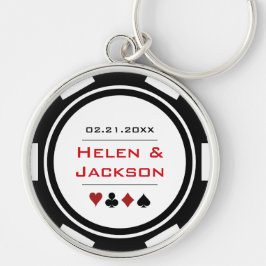 Kasino Poker Chip Red Black White Wedding Favor Rund Silverfärgad Nyckelring