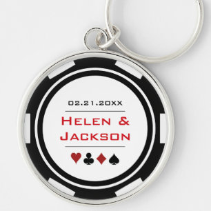 Kasino Poker Chip Red Black White Wedding Favor Rund Silverfärgad Nyckelring