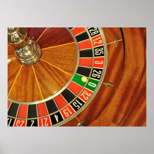 kasino roulette-hjul boll nummer noll spel poster (Framsidan)