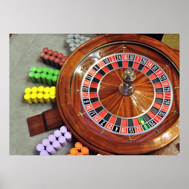 kasino roulette-hjul boll nummer noll spel poster (Framsidan)