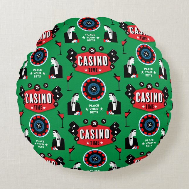 Kasino Spel Poker Roulette  Rund Kudde (Framsidan)
