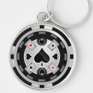 Kasinopokerchip Keychain Rund Silverfärgad Nyckelring