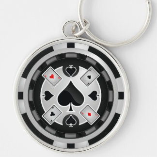 Kasinopokerchip Keychain Rund Silverfärgad Nyckelring