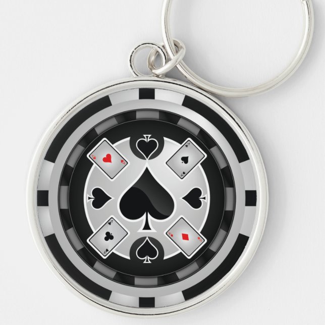 Kasinopokerchip Keychain Rund Silverfärgad Nyckelring (Framsidan)