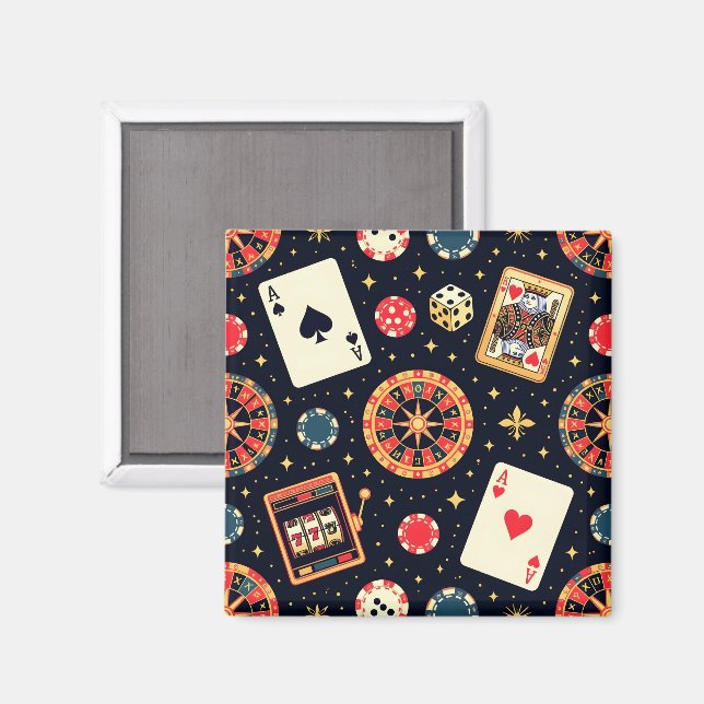 Kasinotemamönster på svart magnet (Front/Back)