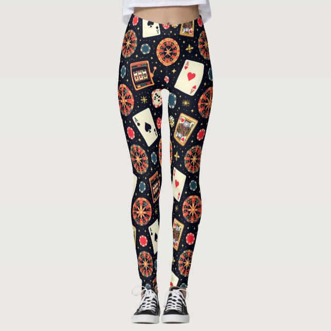 Kasinotematik på svart leggings (Framsida)