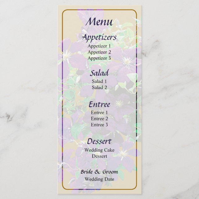 Kaskad av Clematis Menu... Meny (Framsida)