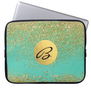 Kaskad Gold Glitter Turkos Aqua Glam Trendig Laptop Sleeve